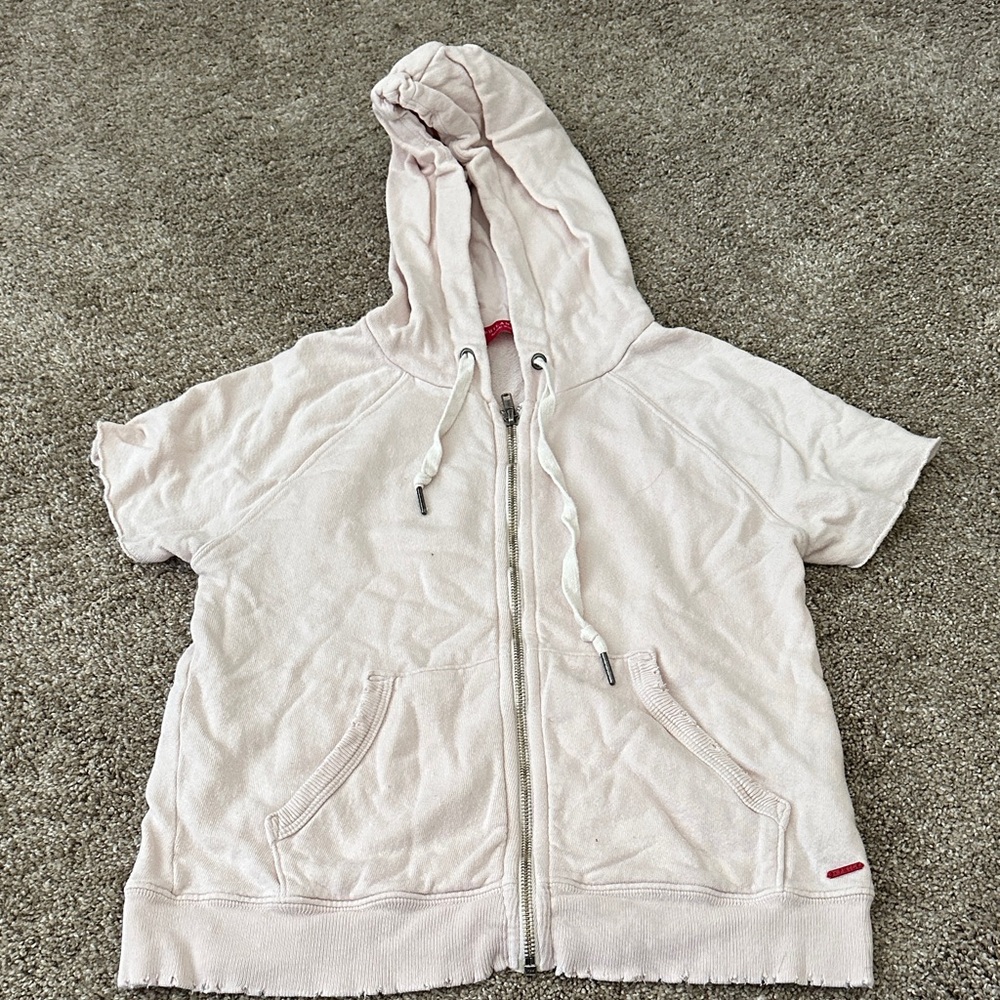 Light Pink Short Sleeve Zip Hoodie - Picture 4 of 13